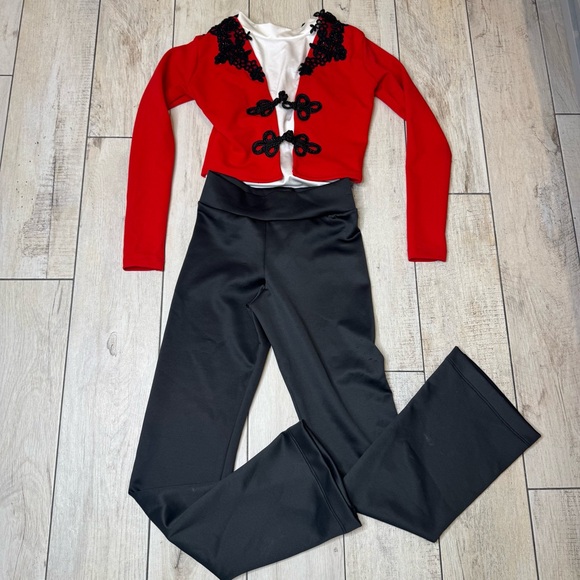Custom Chelsea B Dance costume black and red Size 10/12 Latin Theme - Picture 1 of 7
